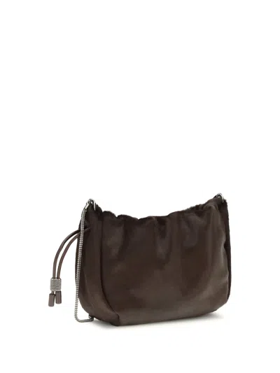 Brunello Cucinelli Women Mellow Mini Ponyhair Shoulder Bag With Precious Chai In Brown