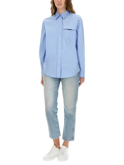 Brunello Cucinelli Bow Pocket Long Sleeve Shirt In Blue