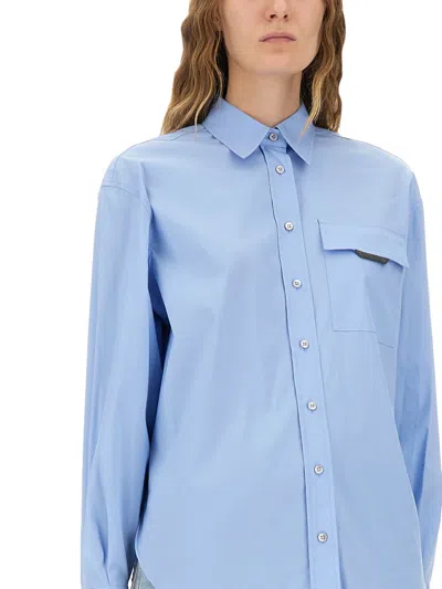 Brunello Cucinelli Bow Pocket Long Sleeve Shirt In Blue