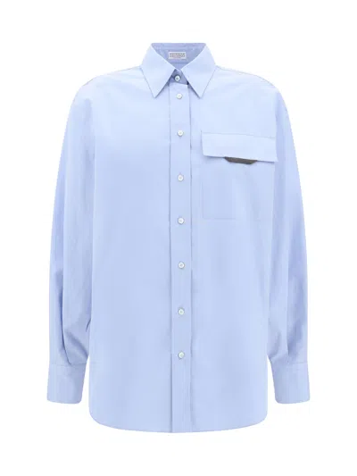 Brunello Cucinelli Women Shirt With Iconic Jewelry Detail In Blue