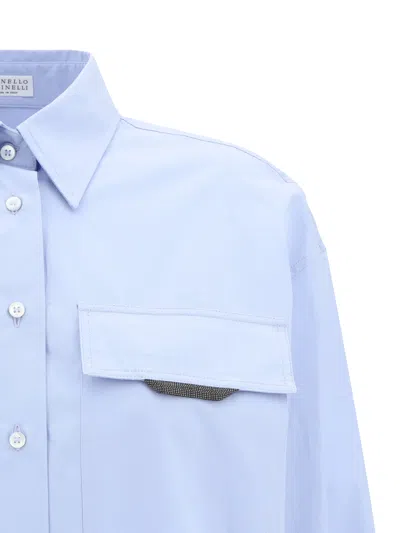 Brunello Cucinelli Women Shirt With Iconic Jewelry Detail In Blue