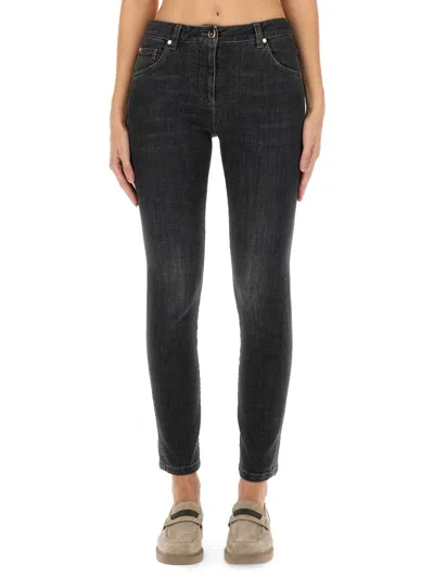 Brunello Cucinelli Women Slim Fit Denim Pants In Black
