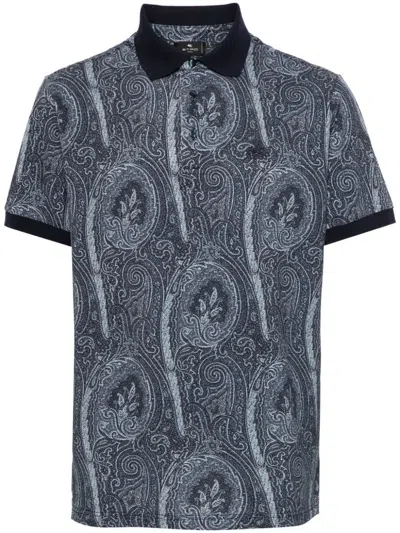 Etro Printed Cotton Polo In Gray