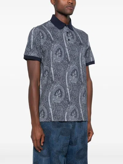 Etro Printed Cotton Polo In Gray