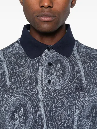 Etro Printed Cotton Polo In Gray