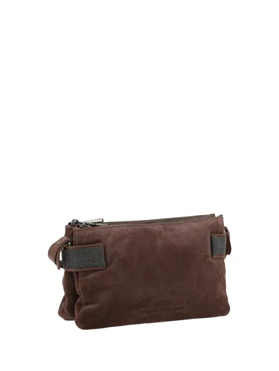 Brunello Cucinelli Women Suede Leather Shoulder Bag In Brown