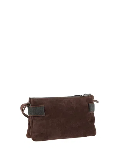Brunello Cucinelli Women Suede Leather Shoulder Bag In Brown