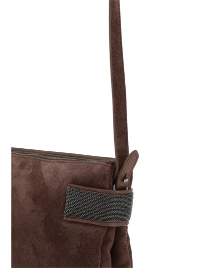 Brunello Cucinelli Women Suede Leather Shoulder Bag In Brown