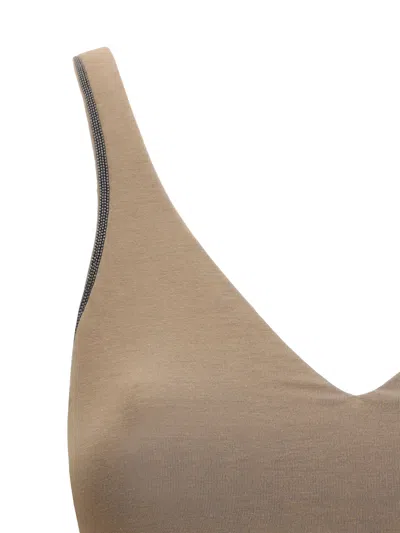 Brunello Cucinelli Women Top With Embellishments In Brown