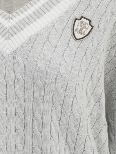 Brunello Cucinelli Cotton Cable Knit Sweater Sweaters And Cardigans Gray In White