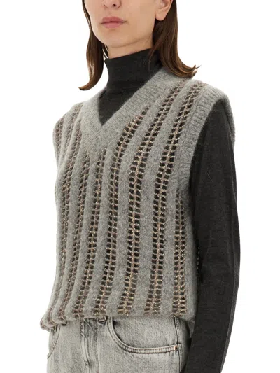 Brunello Cucinelli Women V-neck Vest In Gray