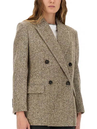 Brunello Cucinelli Wool Jacket With Notched Lapels And Back Vent In Brown