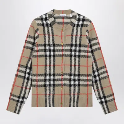 Burberry Beige Check Cashmere And Wool Cardigan Women In Brown