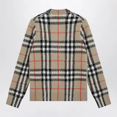 Burberry Beige Check Cashmere And Wool Cardigan Women In Brown