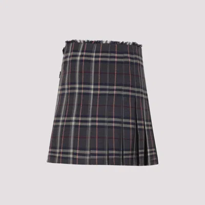 Burberry Leather-trimmed Pleated Checked Wool Mini Skirt In Black