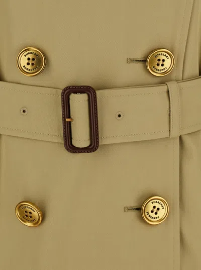 Burberry Women Sage Green Gabardine Waterloo Trench Coat In Multi