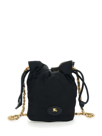 Burberry Women Black Handbag With Chain Shoulder Strap And Ekd Patch On The Front In Fabric Woman In Black