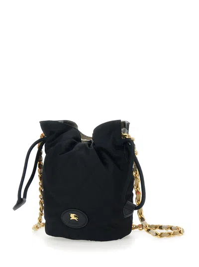 Burberry Women Black Handbag With Chain Shoulder Strap And Ekd Patch On The Front In Fabric Woman In Black