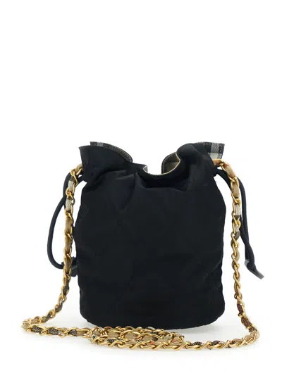Burberry Women Black Handbag With Chain Shoulder Strap And Ekd Patch On The Front In Fabric Woman In Black