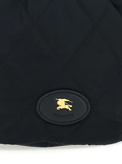 Burberry Women Black Handbag With Chain Shoulder Strap And Ekd Patch On The Front In Fabric Woman In Black