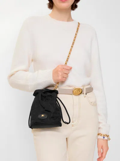 Burberry Women Black Handbag With Chain Shoulder Strap And Ekd Patch On The Front In Fabric Woman In Black