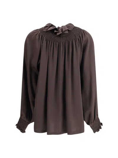 Burberry Women Geometric Silk Blouse In Brown