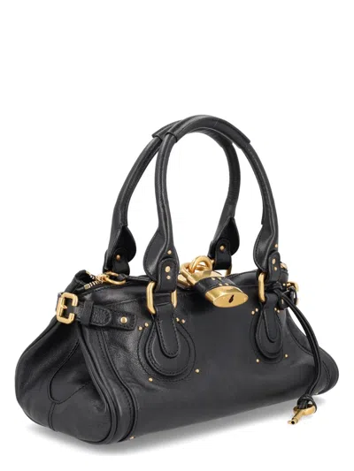Chloé Structured Shoulder Bag With Padlock And Studs In Black