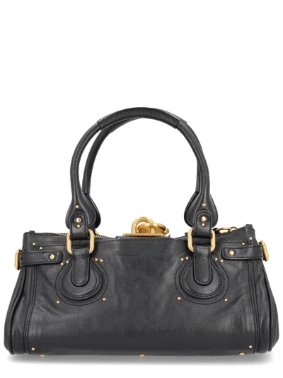 Chloé Structured Shoulder Bag With Padlock And Studs In Black