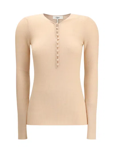 Chloé Chloè Wool Henley Shirt In Pink