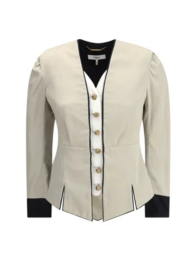Chloé Blazer With Structured Cuts In Neutral