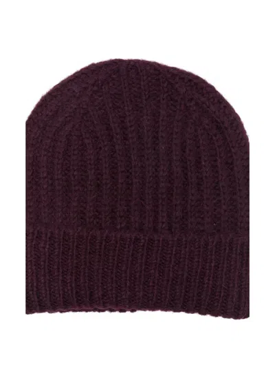 Closed Bordeaux Ribbed Beanie Hat In Purple