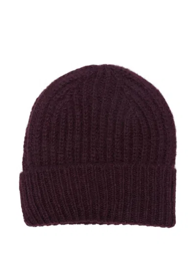 Closed Bordeaux Ribbed Beanie Hat In Purple