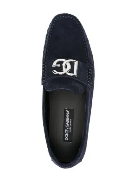 Dolce & Gabbana Midnight Blue Suede Slip-ons In Multi