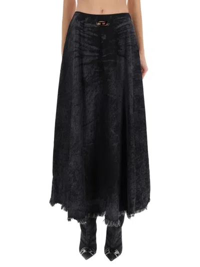 Diesel Full Skirt In Lasered Cotton-hemp Denim In Blue