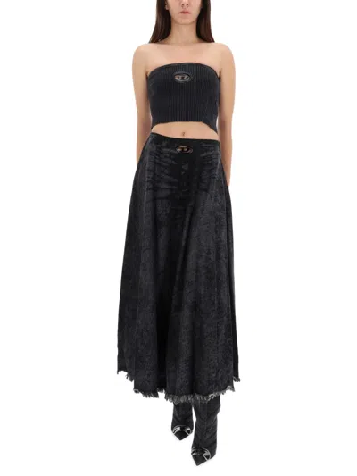 Diesel Full Skirt In Lasered Cotton-hemp Denim In Blue