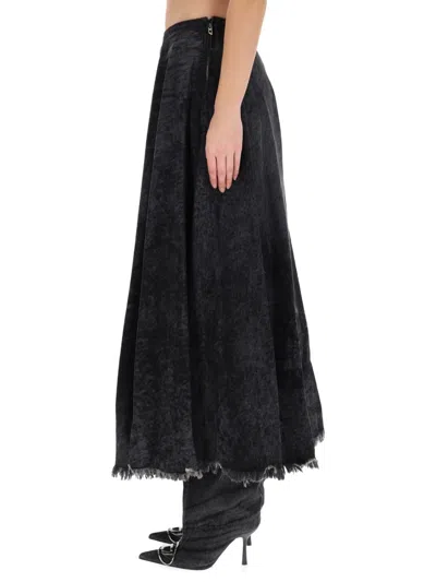 Diesel Full Skirt In Lasered Cotton-hemp Denim In Blue