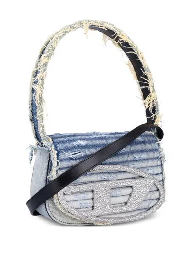 Diesel Women 1dr Denim Shoulder Bag With Crystals In Multi