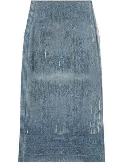 Diesel Skirt In Ultra-destroyed Jacquard Denim In Blue