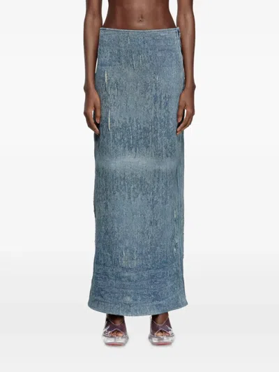 Diesel Skirt In Ultra-destroyed Jacquard Denim In Blue