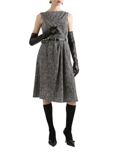 Dolce & Gabbana Wool Herringbone Midi Dress In Gray