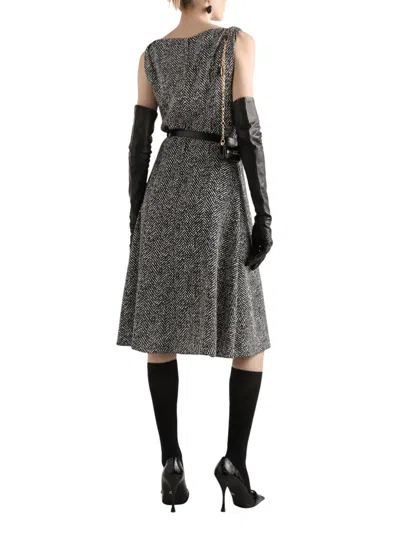 Dolce & Gabbana Wool Herringbone Midi Dress In Gray