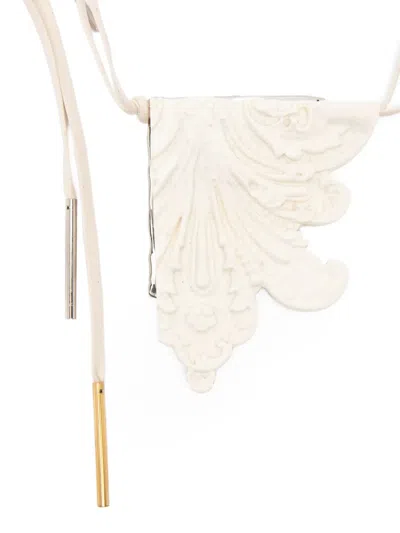 Dries Van Noten Carved Leaf Pendant Necklace With Mixed Metals In White