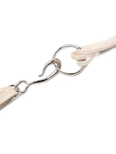 Dries Van Noten Carved Leaf Pendant Necklace With Mixed Metals In White