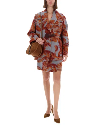 Etro Floral Wrap Mini Skirt Decorative Button In Blue