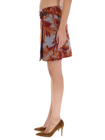 Etro Floral Wrap Mini Skirt Decorative Button In Blue