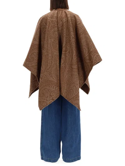Etro Wool And Cashmere Jacquard Cloak In Brown