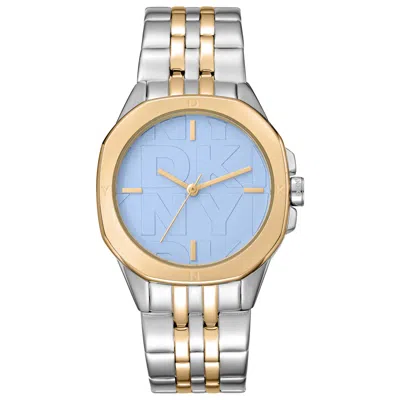 Dkny Women's Brooklyn Midi Light Blue Dial Gold Two-tone Stainless Steel Bracelet Watch 34mm In Multi