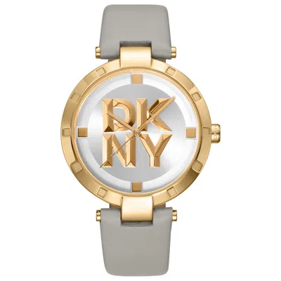 Dkny Women's Essential Logo Gray Leather Strap Watch, 38mm In Multi
