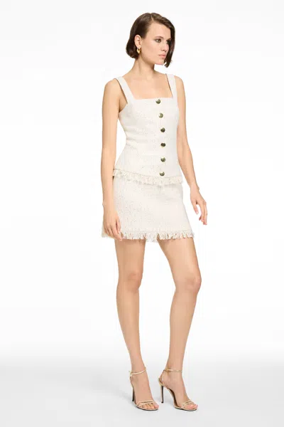 Toccin Beau Sleeveless Button-front Top With Fringe In White