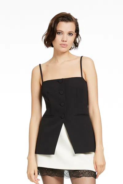 Toccin Roxy Square Neck Button-front Cutaway Vest In Black